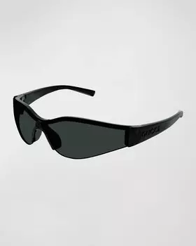 Солнцезащитные очки с пластиковым щитком и логотипом Gucci, цвет Shiny Black