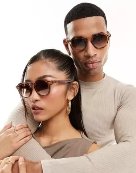 Солнцезащитные очки с шестигранной округлой оправой черепахового цвета AJ Morgan