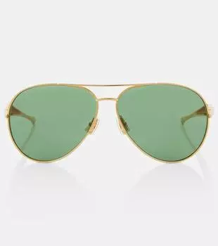 Солнцезащитные очки Sardine Aviator Bottega Veneta, Gold-Gold-Green