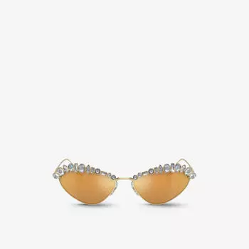 Солнцезащитные очки SK7009 неправильной оправы из металла, украшенные драгоценными камнями Swarovski, желтый