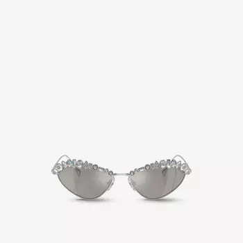 Солнцезащитные очки SK7009 неправильной оправы из металла, украшенные драгоценными камнями Swarovski, серебряный