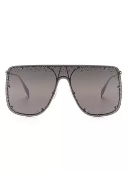 Солнцезащитные очки со стразами Alexander McQueen Eyewear, серебристый