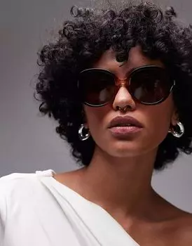 Солнцезащитные очки Topshop Corfu большие круглые в коричневом омбре