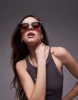 Солнцезащитные очки Topshop Napoli угловатого цвета в коричневой черепаховой оправе