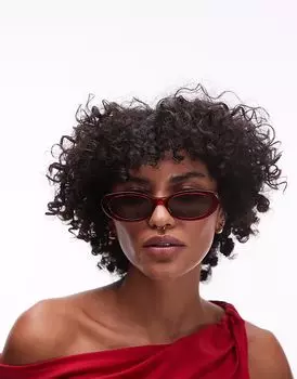 Солнцезащитные очки Topshop Premium Malta круглой оправы из ацетата темно-красного цвета