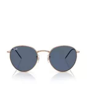 Солнцезащитные очки унисекс в круглой металлической оправе с перевернутыми линзами синего цвета Ray-Ban, золото