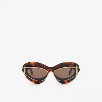 Солнцезащитные очки в двойной оправе из ацетата и металла в форме кошачьего глаза Loewe, цвет dark havana