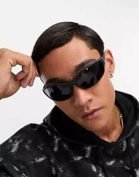 Солнцезащитные очки в изогнутой оправе с дымчатыми линзами ASOS черного матового цвета