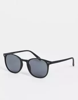 Солнцезащитные очки в круглой матовой оправе с дымчатыми линзами ASOS DESIGN - BLACK