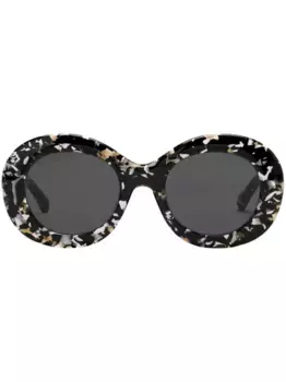 Солнцезащитные очки в круглой оправе черепаховой расцветки AMI Paris, черный