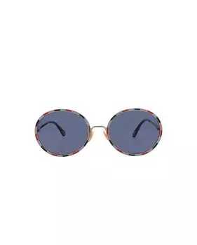 Солнцезащитные очки в круглой оправе из металла Chlo, золотой/золотой/синий
