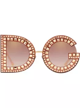Солнцезащитные очки в круглой оправе с блестками Dolce & Gabbana Eyewear, розовый