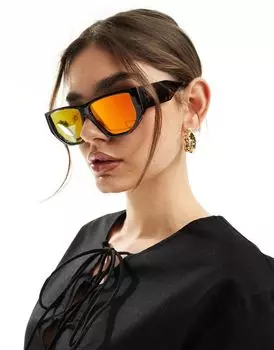 Солнцезащитные очки в крупной угловой оправе Vero Moda черепахового цвета с зеркальными линзами теплых тонов