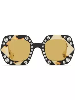Солнцезащитные очки в квадратной оправе с кристаллами Gucci Eyewear, черный