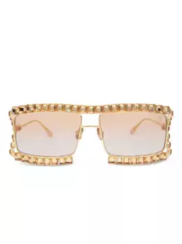 Солнцезащитные очки в квадратной оправе с кристаллами ANNA-KARIN KARLSSON, золотой
