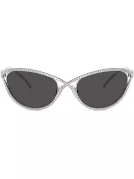 Солнцезащитные очки в оправе 'кошачий глаз' с кристаллами Swarovski, серебряный