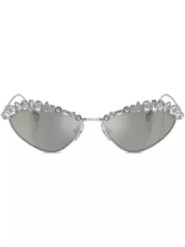 Солнцезащитные очки в оправе 'кошачий глаз' с кристаллами Swarovski, серебяный