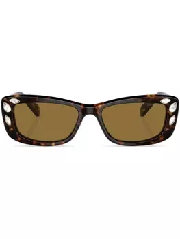 Солнцезащитные очки в прямоугольной оправе с кристаллами Swarovski, коричневый