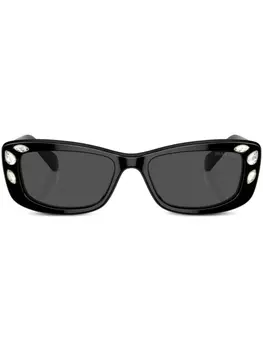 Солнцезащитные очки в прямоугольной оправе с кристаллами Swarovski, черный