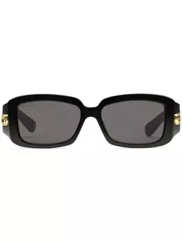 Солнцезащитные очки в прямоугольной оправе с логотипом Double G Gucci Eyewear, черный