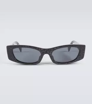 Солнцезащитные очки в прямоугольной оправе с кристаллами Celine, черный