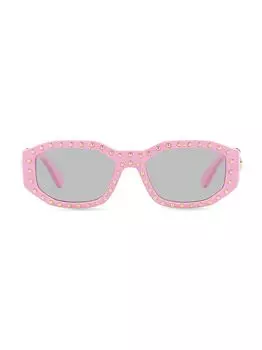 Солнцезащитные очки в шестиугольной оправе 53 мм Versace, розовый