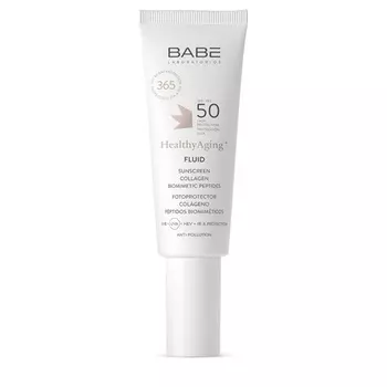 Солнцезащитный крем для лица Baby-Labor HealthyAging+ Fluid SPF 50 восстанавливает и корректирует эластичную и сияющую кожу, быстро впитывается Babe