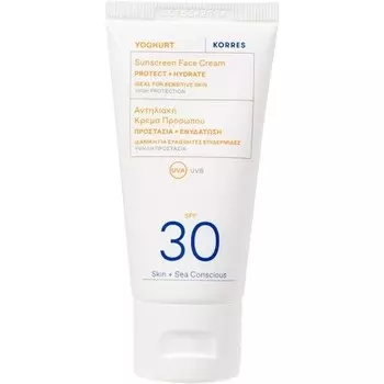Солнцезащитный крем KORRES YOGHURT SPF30, быстро впитывающийся, длительный увлажняющий, водостойкий, 50 мл