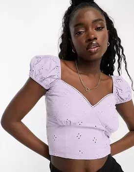 Солнцезащитный топ с пышными рукавами из бродери от Asos Design, сиреневый