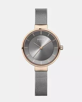 Солнечные 14631-369 женские часы из серой стальной сетки Bering, серый