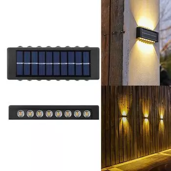 Солнечные садовые настенные светильники, теплый белый свет, 16 светодиодных настенных светильников, светильник вверх и вниз, декоративное настенное освещение, водонепроницаемое, для лестниц в патио winterbeauy