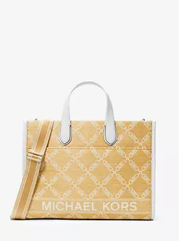 Соломенная большая сумка-тоут Gigi из жаккарда с логотипом Empire Michael Kors, желтый