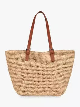 Соломенная большая сумка Whistles Teya с пряжкой и ручкой, нейтральный цвет