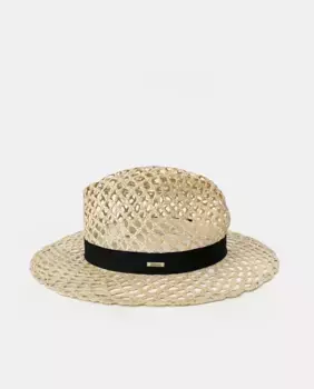 Соломенная шляпа-федора с черной лентой Abbacino, бежевый