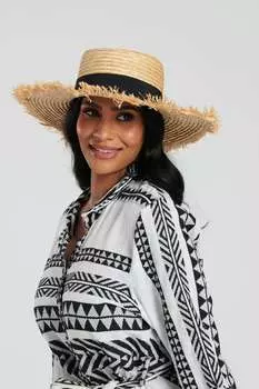 Соломенная шляпа-канотье с потертыми краями South Beach, бежевый