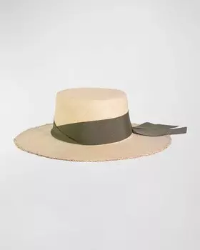 Соломенная шляпа с большими полями из кордована с потертостями Sensi Studio, цвет Natural Straw Dark Olive