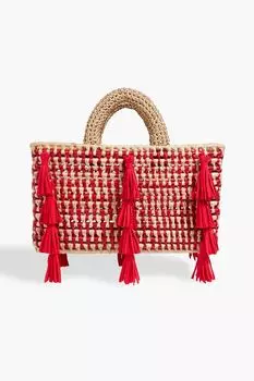 Соломенная сумка-тоут Fontana с кисточками Catarina Mina, красный