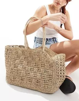 Соломенная сумка-тоут из смесовой ткани ASOS, связанная вручную крючком