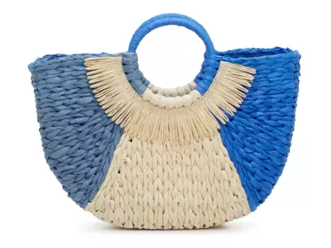 Соломенная сумка-тоут с кольцом Kelly & Katie, синий/бежевый