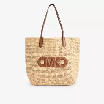 Соломенная сумка-тоут xl с фирменной аппликацией Michael Michael Kors, цвет nat/lugg