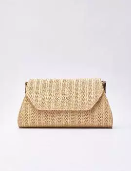 Соломенная вязаная сумка с клапаном Молочно-Коричневый Kayra