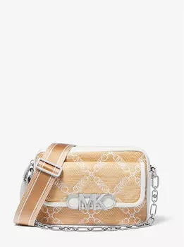 Соломенная жаккардовая сумка через плечо Parker среднего размера с логотипом Empire Michael Kors, желтый