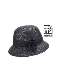 Соломенный бордюр-колокольчик с тканевым цветком 54967-0 SEEBERGER, черный