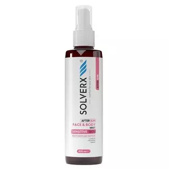 SOLVERX, Sensitive Skin After Sun успокаивающий спрей для лица и тела, 200 мл