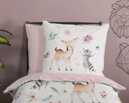 Soma Renforc Pastel Комплект постельного белья 2 шт. Пододеяльник 2 шт. 135 x 200 см Наволочка 80 x 80 см (Лесные животные Розовый Белый) Muller Textil