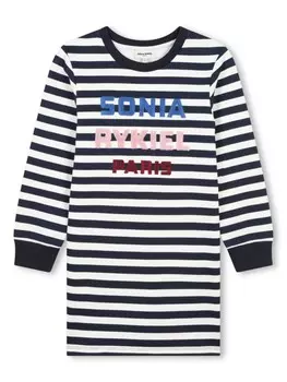SONIA RYKIEL ENFANT полосатое платье с вышитым логотипом, черный