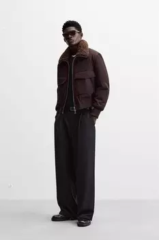 Соответствующая куртка с воротником ZARA, темно-коричневый