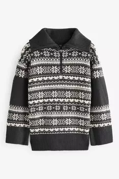 Соответствующий семейный женский рождественский джемпер с узором «Фэрайл» Next, черный