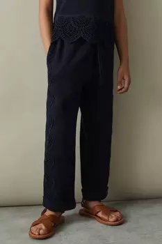 Sophie sophie подростковые хлопковые брюки с вышивкой и завязками Reiss, синий