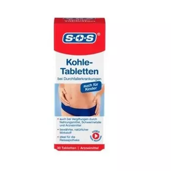SOS Угольные таблетки от диарейных заболеваний Натуральная болезнь риса 30 таблеток